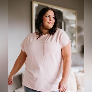 The Little Bit Front Pocket Tee | Pink French Terry Dolman Sleeve Top